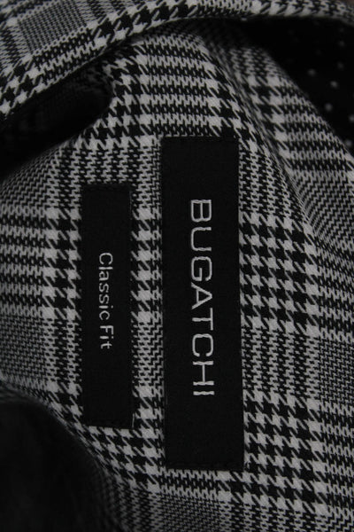 Bugatchi Mens Plaid Point Collar Button Up Dress Shirt Black Cotton Size XL