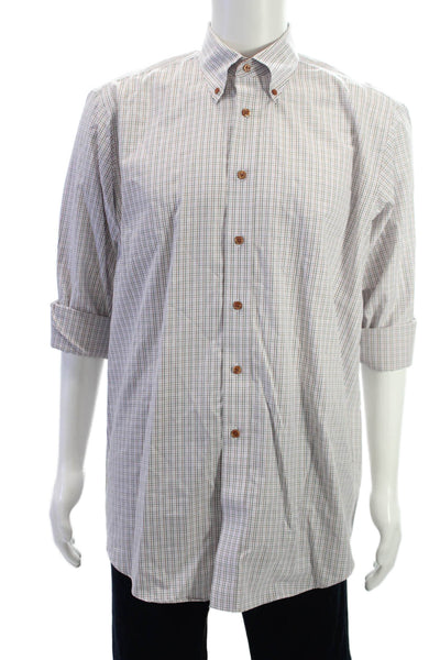 Paul Fredrick Mens Button-Down Dress Shirt White Check 100% Cotton Size 16