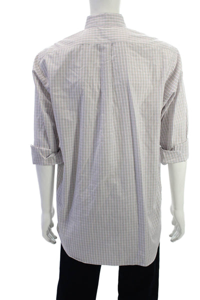 Paul Fredrick Mens Button-Down Dress Shirt White Check 100% Cotton Size 16