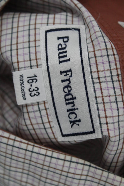 Paul Fredrick Mens Button-Down Dress Shirt White Check 100% Cotton Size 16
