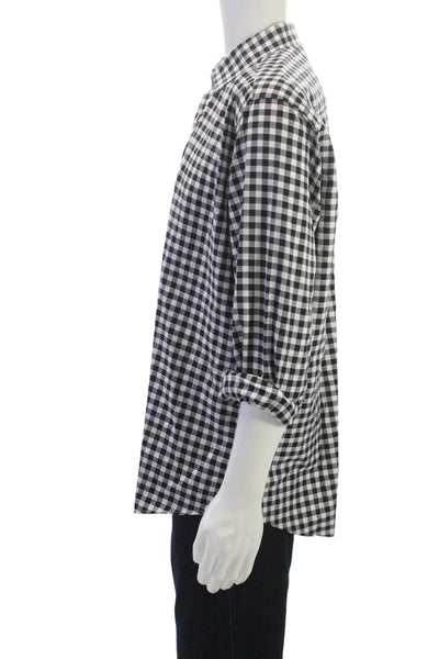 Bugatchi Mens Plaid Shaped Fit Button Down Shirt Black White Size Small