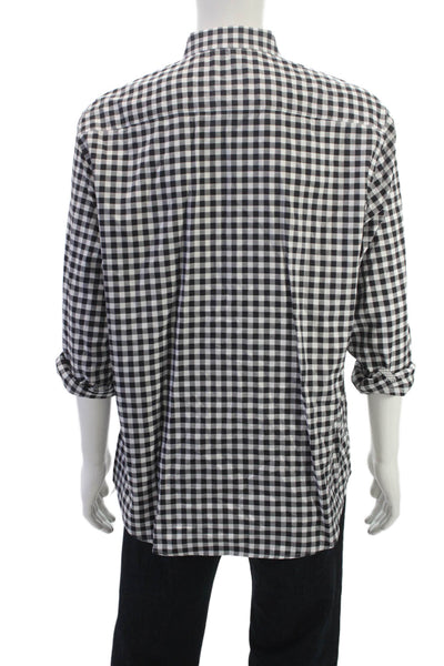Bugatchi Mens Plaid Shaped Fit Button Down Shirt Black White Size Small