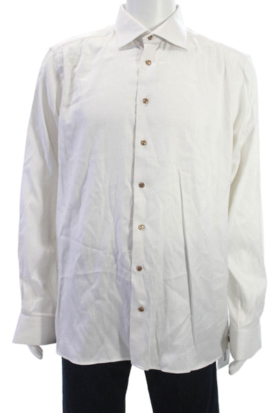 Eton Mens Point Dress Shirt White Check 100% Cotton Size 17