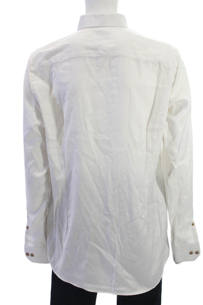 Eton Mens Point Dress Shirt White Check 100% Cotton Size 17