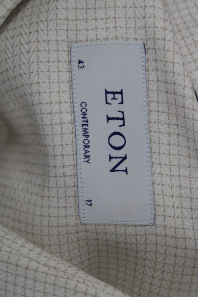 Eton Mens Point Dress Shirt White Check 100% Cotton Size 17