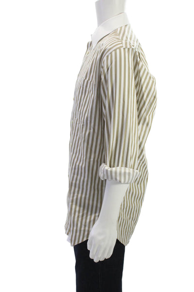 Paul Fredrick Mens Striped Cotton Point Dress Shirt Beige Long Sleeve Size 16