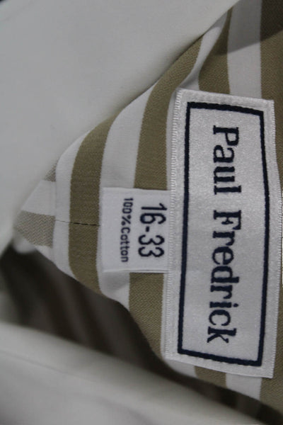 Paul Fredrick Mens Striped Cotton Point Dress Shirt Beige Long Sleeve Size 16
