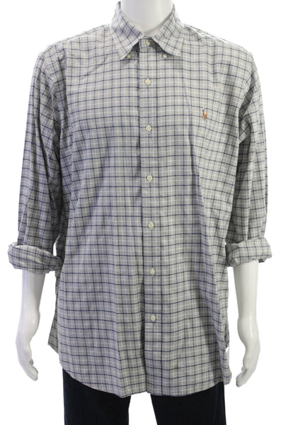 Ralph Lauren Blue Label Mens Plaid Classic Fit Shirt Grey Blue Size Extra Large