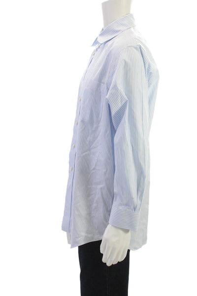 Paul Fredrick Mens Point Collar Dress Shirt Light Blue Striped Cotton Size 16