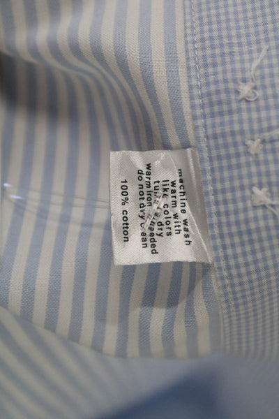 Paul Fredrick Mens Point Collar Dress Shirt Light Blue Striped Cotton Size 16
