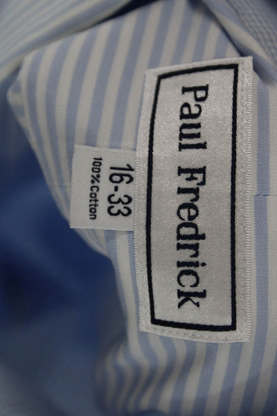 Paul Fredrick Mens Point Collar Dress Shirt Light Blue Striped Cotton Size 16