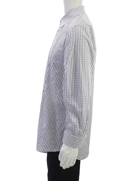 Paul Fredrick Mens Point Dress Shirt White Check Cotton Long Sleeve Size 16
