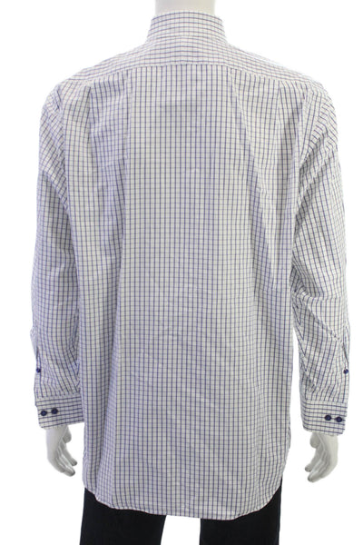 Paul Fredrick Mens Point Dress Shirt White Check Cotton Long Sleeve Size 16