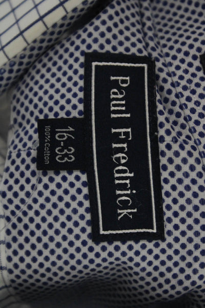 Paul Fredrick Mens Point Dress Shirt White Check Cotton Long Sleeve Size 16