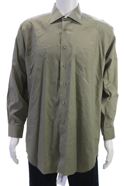Paul Fredrick Mens Point Collar Green Cotton Dress Shirt Long Sleeve Size 16