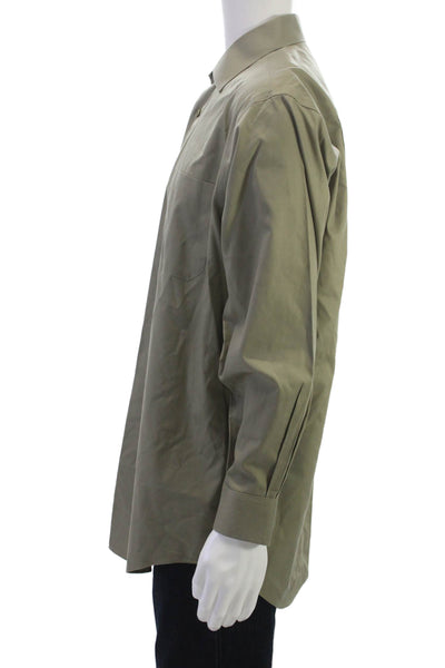 Paul Fredrick Mens Point Collar Green Cotton Dress Shirt Long Sleeve Size 16