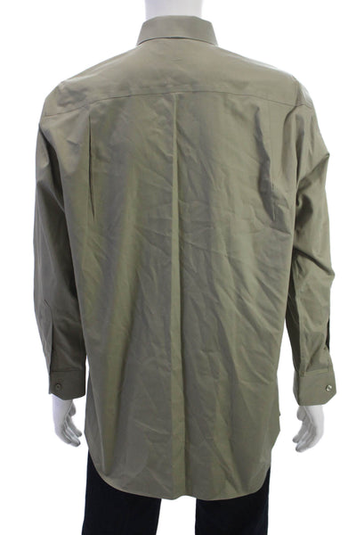 Paul Fredrick Mens Point Collar Green Cotton Dress Shirt Long Sleeve Size 16