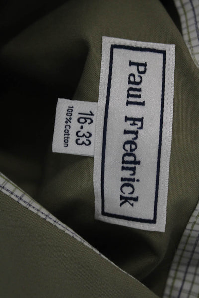 Paul Fredrick Mens Point Collar Green Cotton Dress Shirt Long Sleeve Size 16