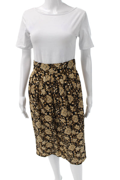 Maggy London Womens Pleated Pencil Skirt Black Silk Floral Knee Length Size 10