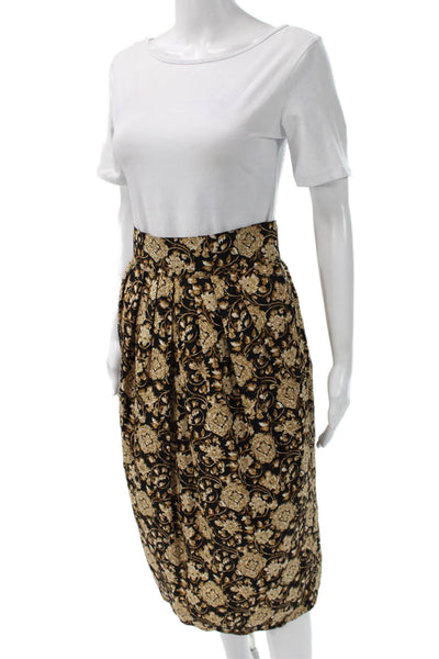 Maggy London Womens Pleated Pencil Skirt Black Silk Floral Knee Length Size 10