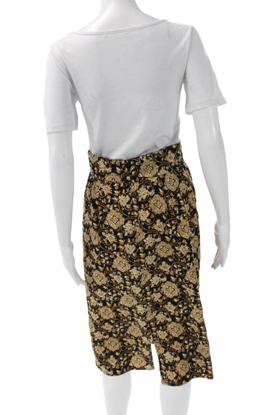 Maggy London Womens Pleated Pencil Skirt Black Silk Floral Knee Length Size 10