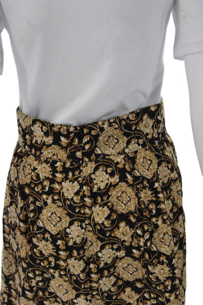 Maggy London Womens Pleated Pencil Skirt Black Silk Floral Knee Length Size 10