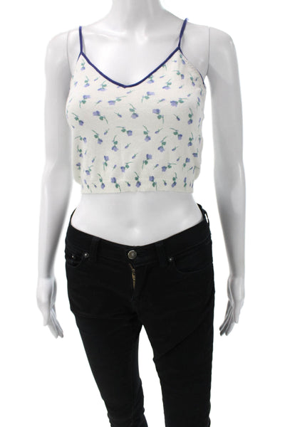 Zara Women Camisole Cropped Floral V-Neck Sleeveless White Zip Size M