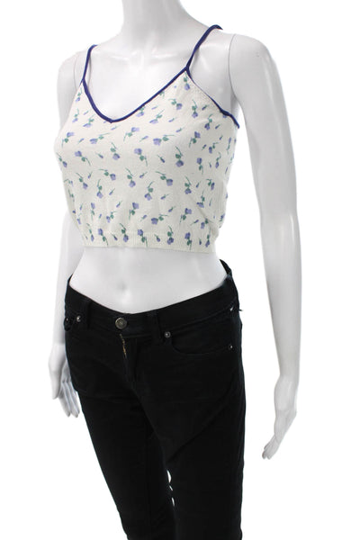 Zara Women Camisole Cropped Floral V-Neck Sleeveless White Zip Size M