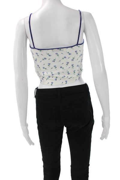Zara Women Camisole Cropped Floral V-Neck Sleeveless White Zip Size M