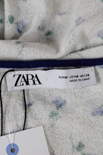 Zara Women Camisole Cropped Floral V-Neck Sleeveless White Zip Size M