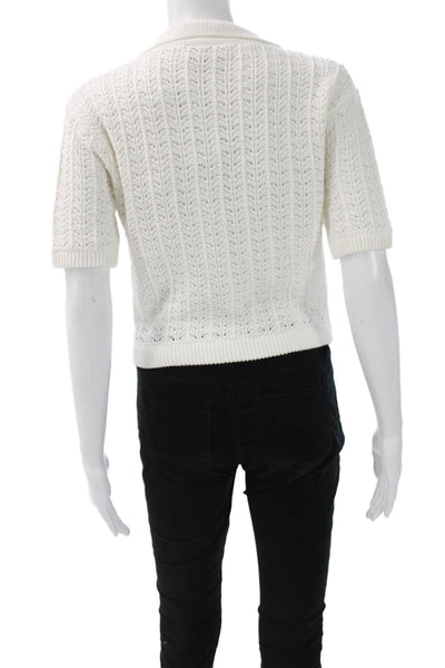 Rue Stiic Women Pullover White Cotton V-Neck Short Sleeve Zip Size S