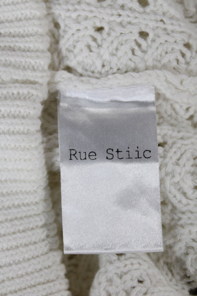 Rue Stiic Women Pullover White Cotton V-Neck Short Sleeve Zip Size S