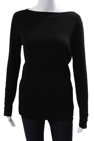 St. John Women Pullover Sweater Black 60% Wool 40% Polyamide Long Sleeve Size M
