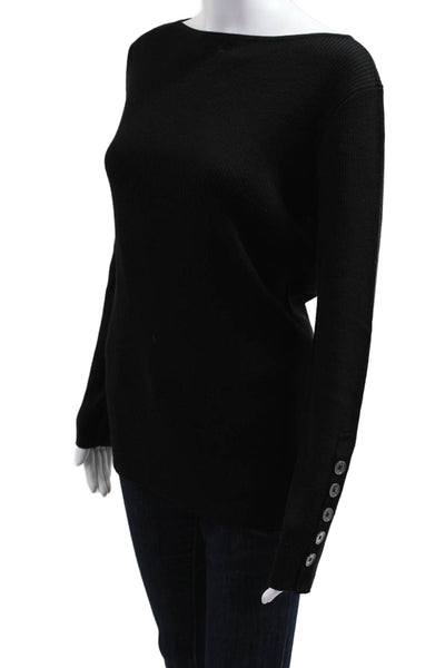 St. John Women Pullover Sweater Black 60% Wool 40% Polyamide Long Sleeve Size M