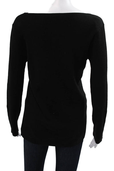 St. John Women Pullover Sweater Black 60% Wool 40% Polyamide Long Sleeve Size M
