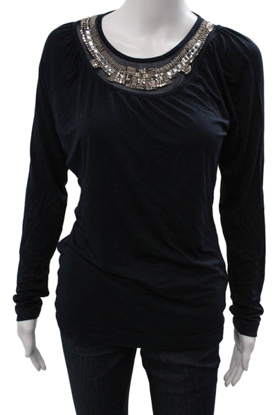 Escada Sport Womens Black Viscose Blend Long Sleeve Blouse Round Neck Size S