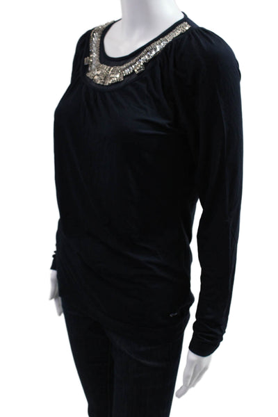Escada Sport Womens Black Viscose Blend Long Sleeve Blouse Round Neck Size S