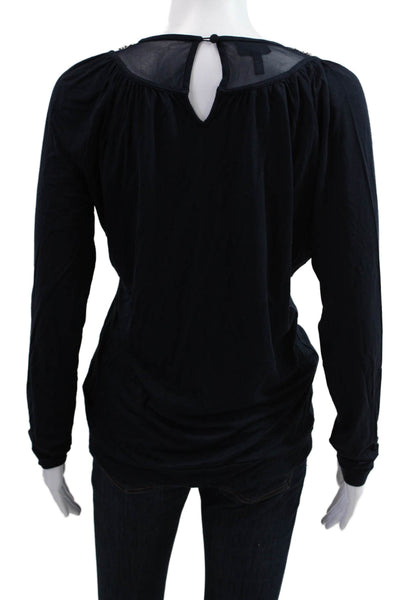 Escada Sport Womens Black Viscose Blend Long Sleeve Blouse Round Neck Size S