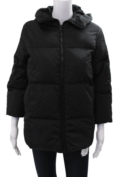 Zara Childrens Girls Full Zipper Hooded Puffer Jacket Black Size 9-10