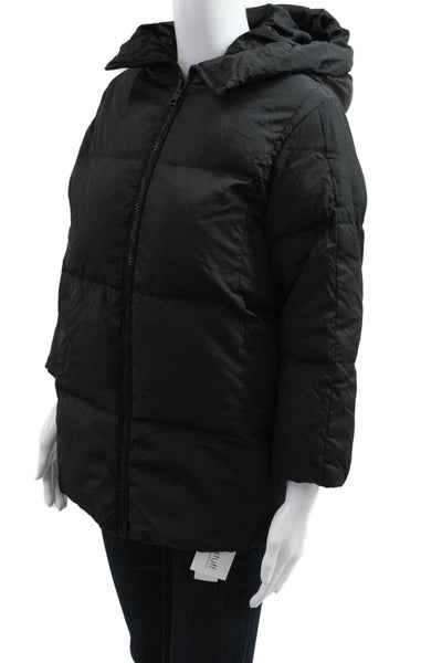 Zara Childrens Girls Full Zipper Hooded Puffer Jacket Black Size 9-10
