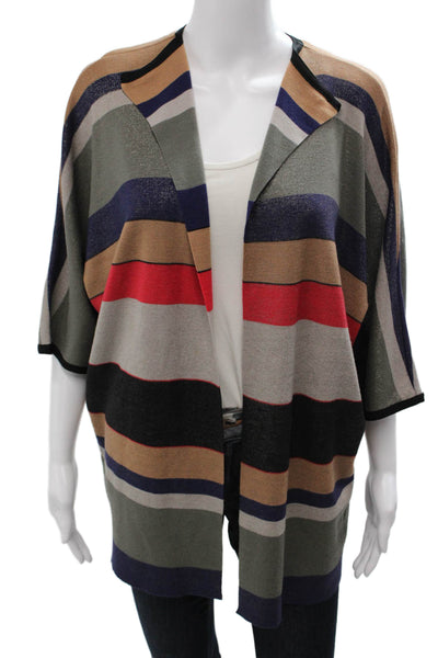 Escada Unisex Black Striped Wool Blend Cardigan 3/4 Sleeve Size M