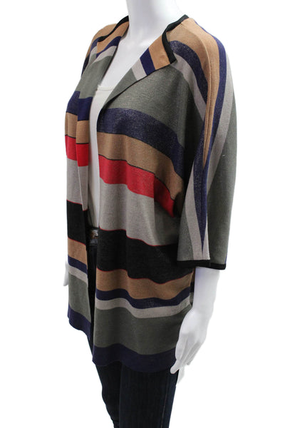 Escada Unisex Black Striped Wool Blend Cardigan 3/4 Sleeve Size M
