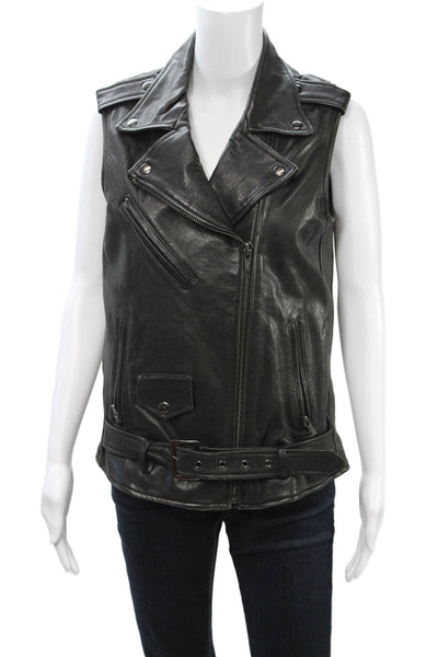Veda Unisex Biker Leather Motorcycle Jacket Sleeveless Black Buckle Size M