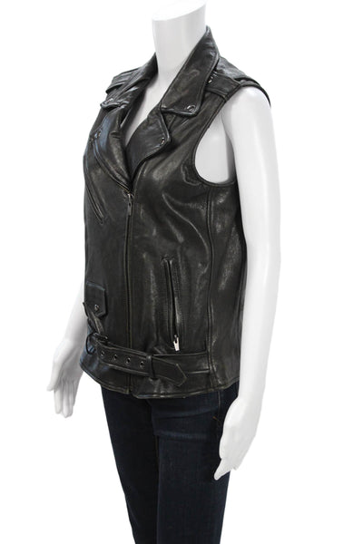 Veda Unisex Biker Leather Motorcycle Jacket Sleeveless Black Buckle Size M