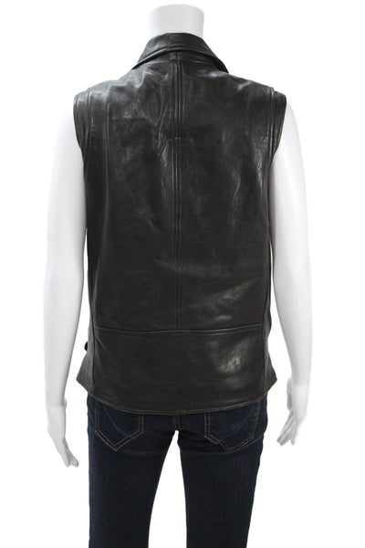 Veda Unisex Biker Leather Motorcycle Jacket Sleeveless Black Buckle Size M