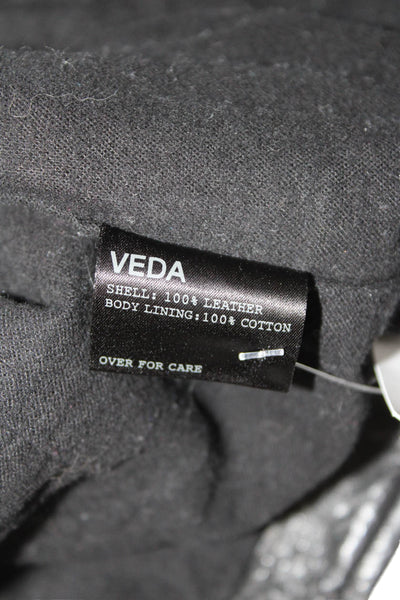 Veda Unisex Biker Leather Motorcycle Jacket Sleeveless Black Buckle Size M
