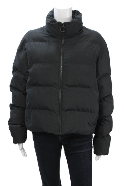 GYMSHARK Women Puffer Quilted Jacket Black Zip High Neck Polyester Size S