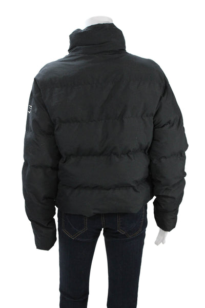 GYMSHARK Women Puffer Quilted Jacket Black Zip High Neck Polyester Size S