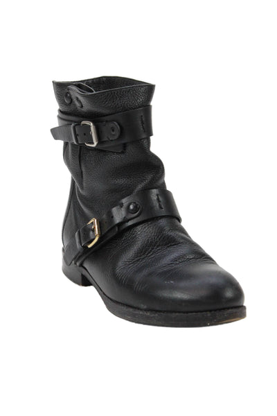 Chloe Womens Leather Belted Biker Ankle Boots Black Size 37.5 7.5