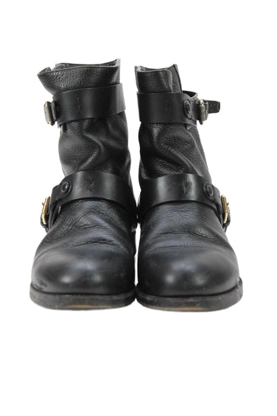 Chloe Womens Leather Belted Biker Ankle Boots Black Size 37.5 7.5